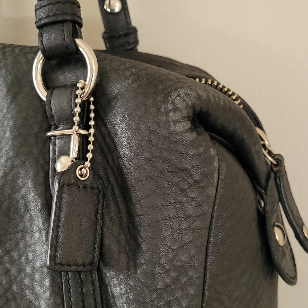 Coach "Julia" Black Leather Satchel with Silver Hardware - Picture 8 of 15